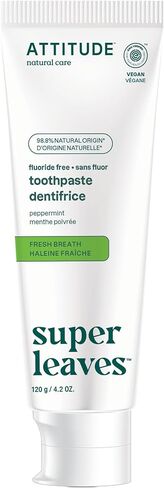 ATTITUDE Fluoride-Free Toothpaste, Plant- and Mineral-Based Ingredients, Vegan, Cruelty-Free and Sugar-Free, Whitening, Peppermint, 4.2 Oz (16741) in Saudi Arabia