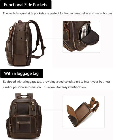 LANNSYNE Vintage Genuine Leather Backpack for men, 15.6" Laptop Backpack Travel Camping 24L Rucksack in Kuwait