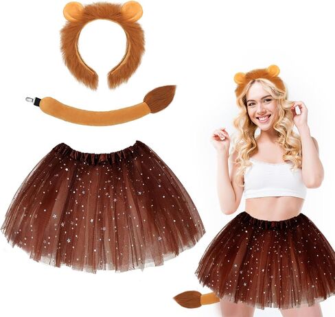 Newcotte 3 Pcs Halloween Costume Animal Tutu Ears Headband Tail Fancy Dress Costume Kit for Youth Adult Halloween Cosplay in Saudi Arabia