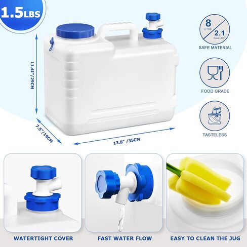 قطعتان من حاوية المياه المحمولة مع حاويات تخزين المياه للتخييم وإبريق تخزين مياه الشرب للنزهات الخارجية والمشي لمسافات طويلة والسفر والقيادة والمنزل وخزان الطوارئ سعة 4 جالون/15 لتر in Kuwait