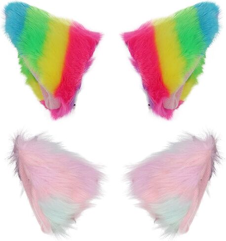 HXINFU Cat Fox Long Fur Ears Hair Clip Animal Cosplay Costume Kit Fancy Dress Halloween Party (2 PCs) in Saudi Arabia