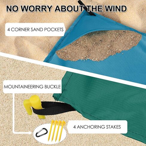 BeeGreen Beach-Gifts-Sandproof-Blanket - حصيرة الشاطئ للضروريات الخارجية، بطانية كبيرة للعطلات والتخييم والنزهات، ملحقات الشاطئ التي يجب أن تمتلكها للسفر والمشي لمسافات طويلة للبالغين وألعاب الشاطئ in Kuwait