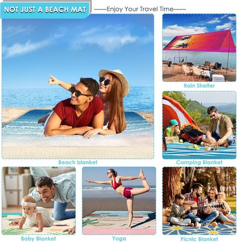 BeeGreen Beach-Gifts-Sandproof-Blanket - حصيرة الشاطئ للضروريات الخارجية، بطانية كبيرة للعطلات والتخييم والنزهات، ملحقات الشاطئ التي يجب أن تمتلكها للسفر والمشي لمسافات طويلة للبالغين وألعاب الشاطئ in Kuwait