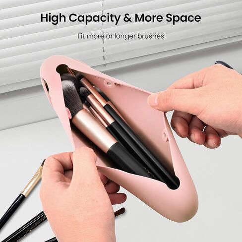 Corastarry Silicone Makeup Brush Holder, Large Make up Brush Organizer Case with Anti-Fall Out Enhanced Magnetic Closure, Portable Travel Cosmetic Brushes Bag for Woman in Kuwait