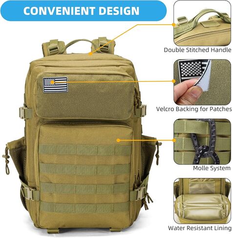 Tactical Backpack - Military Molle Bag 3 Days Pack for men and Women Large Assault Rucksack 45L (Khaki) in Kuwait