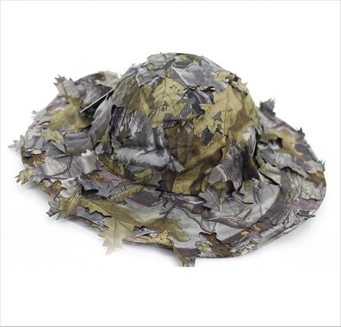 3D Leaves Camo Ghillie Hats Outdoor Sun Protection Fishing Hunting Cap Wide Brim Flap Hat in Saudi Arabia