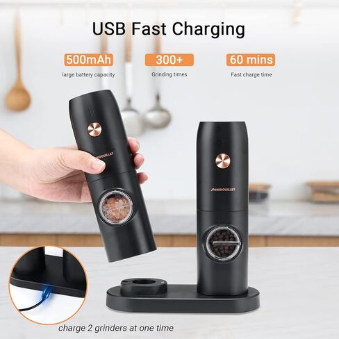 NIDOUILLET Electric Salt and Pepper Grinder Set Rechargeable, Automatic Salt and Pepper Mill Grinder with Adjustable Coarseness and LED Light, One-Hand Operated Stainless Steel Salt Pepper Mill 2PCS in Saudi Arabia