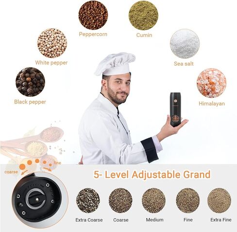 NIDOUILLET Electric Salt and Pepper Grinder Set Rechargeable, Automatic Salt and Pepper Mill Grinder with Adjustable Coarseness and LED Light, One-Hand Operated Stainless Steel Salt Pepper Mill 2PCS in Saudi Arabia