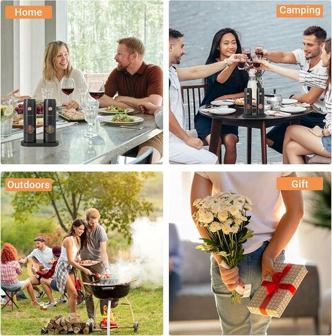 NIDOUILLET Electric Salt and Pepper Grinder Set Rechargeable, Automatic Salt and Pepper Mill Grinder with Adjustable Coarseness and LED Light, One-Hand Operated Stainless Steel Salt Pepper Mill 2PCS in Saudi Arabia