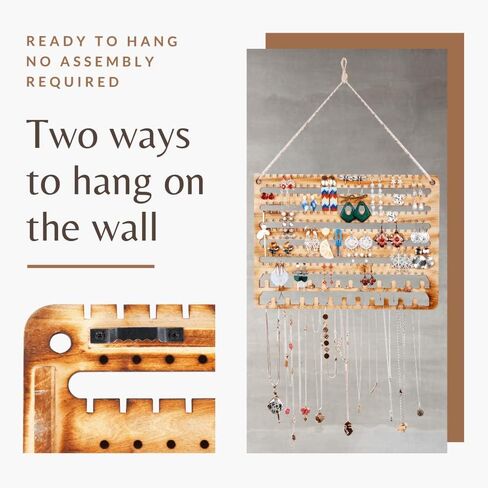 منظم مجوهرات خشبي مثبت على الحائط، منظم مجوهرات معلق، منظم أقراط وقلادة وحامل سوار فوق الباب، حامل مجوهرات للأقراط والقلائد والخواتم in Kuwait