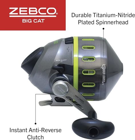 بكرة صيد السمك Zebco Big Cat XT Spincast، 4 محامل (3 + قابض)، مقاومة فورية للعكس مع تروس ناعمة ومحاذاة بدقة، مقاس 80، أزرق/أخضر in Kuwait