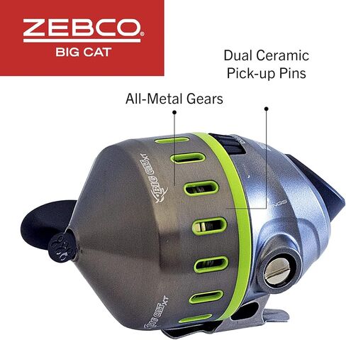 بكرة صيد السمك Zebco Big Cat XT Spincast، 4 محامل (3 + قابض)، مقاومة فورية للعكس مع تروس ناعمة ومحاذاة بدقة، مقاس 80، أزرق/أخضر in Kuwait