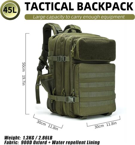 Tactical Backpack - Military Molle Bag 3 Days Pack for men and Women Large Assault Rucksack 45L (Khaki) in Kuwait