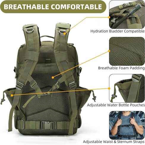 Tactical Backpack - Military Molle Bag 3 Days Pack for men and Women Large Assault Rucksack 45L (Khaki) in Kuwait