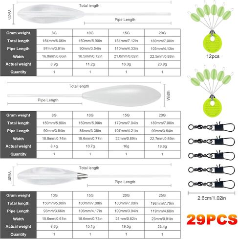 25/29Pcs Fishing Clear Casting Bobbers Kit, Bombarda Casting Sinking Floats Rubber Bobber Stoppers Swivels Snaps Accessories Kit Fly Fishing Spinning Floats in Saudi Arabia