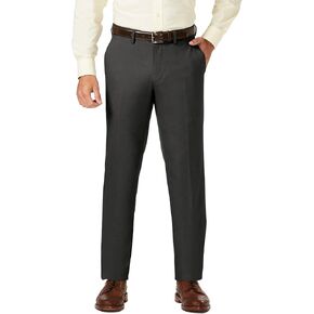 J.M. Haggar Men's 4-Way Stretch Straight Fit Flat Front Dress Pant, Black Onyx, 34x32