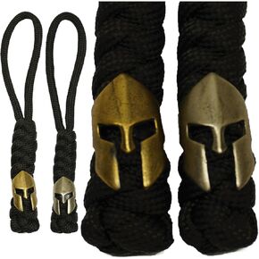 BORED? PARACORD! A Gold or Silver Spartan Head Bead Woven Paracord Lanyard or Zipper Pull with Unique Charm EDC Gear Accessory