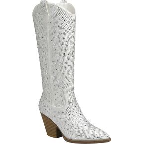 Women's Rhinestones Cowboy Knee High Boots River 11 Black Rhinestone 9