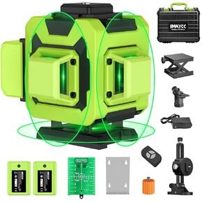 IMAYCC Laser Level, 4x360° Self Leveling Laser Level, 4D Cross Line Laser with Remote Control, Anti-fall Box, Multiple Stands, Rechargeable Batteries for Construction and Decoration