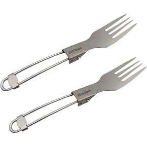 Folding Fork Ultra Light and Premium Quality 2PCS Camping Silver Fork Folding Handle for Camping Backpacking Hiking Fishing or other Outdoor Activities