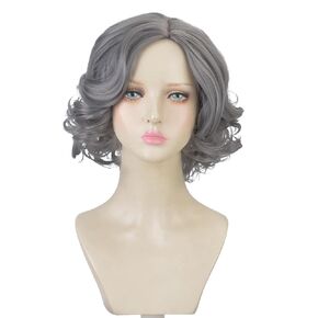 Aeilene Grey Wig for Women, Grandma Silver Gray Short Curly Old Lady Synthetic Wigs for Daily Cosplay Party Halloween Costume