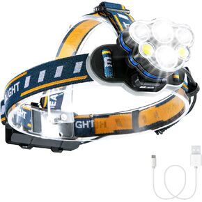 Consciot Headlamp Rechargeable, Super Bright Waterproof Headlight Flashlight with White Red LED, 8 Light Modes, Adjustable Headband, Outdoor Fishing Camping Running Cycling Headlight