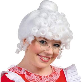 Mrs. Claus White Synthetic Wig - One Size Fits All (1 Count) - Festive Holiday Accessory For Christmas Parties & Events