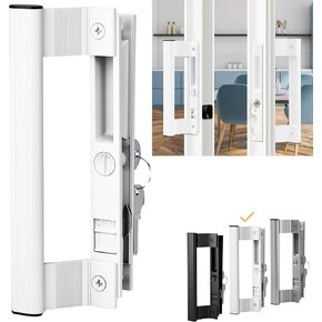 T-HAKEN Sliding Glass Door Set, 6-5/8", Black - Patio Door Handle Replacement Thick Used on Both Left and Right-Handed. (Keyed)