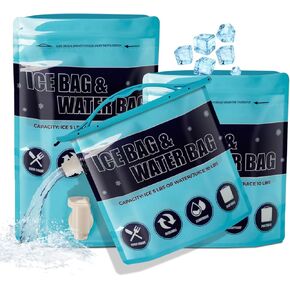 Long Lasting Ice Bag for Coolers by 1Plusselect 3 Pack Cooler Ice Packs Reusable, Drop in Cubed Ice to Make Cold, Dry Freezer Packs Provide Chilled Water for Outdoor Activites,Two Size