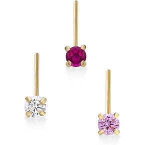 Lavari - 14K Gold 2mm White Pink Red Cubic Zirconium Nose Ring Set