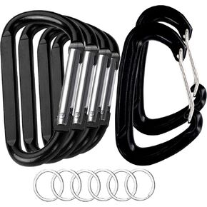 2PCS Aluminum Hammock 2700lbs Heavy Duty 12KN Carabiner and 4PCS 50lbs Keychain D Ring Shape Carabeaner Key Clip Hook for Buckle, Camping, Climbing Outdoor Indoor Use.