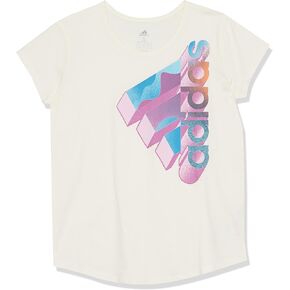 adidas Girls' Short Sleeve Graphic Tee, White with Light Pink, Medium (10/12)