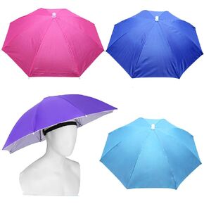4 Pack Umbrella Hats, 26.4" Hands-Free Head Umbrella Hats for Adult, Folding Waterproof Umbrella Cap With Head Strap for Outdoor Party, Fishing, Sun, Rain, Beach, Golf, Hiking