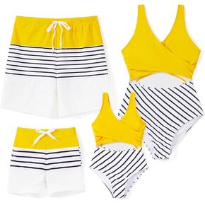 PATPAT Family Matching Swimsuits Swimwear Set for Couples Newest Mommy and Me Striped Spliced Bathing One-Piece Swimsuits
