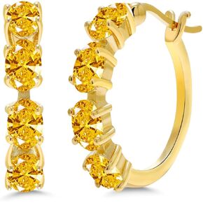 Gem Stone King 18K Yellow Gold Plated Silver Genuine Red Garnet Hoop Earrings For Women (4.00 Cttw, Gemstone Birthstone, Oval 6X4MM)