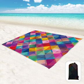 Sand Proof Beach Blanket,Waterproof Sand Free Beach Mat Large with Corner Pockets,Portable Mesh Bag for Beach Festival,Picnic and Outdoor Camping,Colored Check