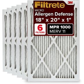 Filtrete 18x20x1 Air Filter MPR 1000 MERV 11, Allergen Defense, 6-Pack (exact dimensions 17.81x19.81x0.81)