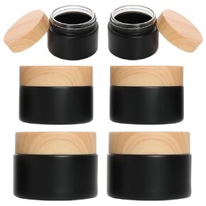 Miayon 6Pcs Glass Cosmetic Containers with Wood Lid Refillable Cosmetic Jar Frosted Glass Cream Container with Leak-proof Lid Empty Sample Jar for Makeup,Lotions,Eye Creams,Scrub Cream,Home Travel Use