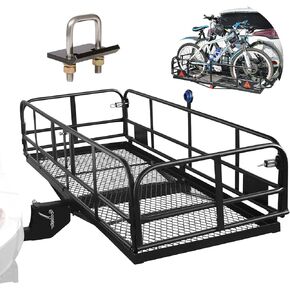 400lbs Hitch Cargo Carrier,Heavy Duty Steel Carry 2 Bicycle Racks，59''x23.6''x14.3'' Folding Cargo Carrier Hitch Mount, Luggage Basket Hitch Folding Cargo Rack Carrier Fits 2" Receiver