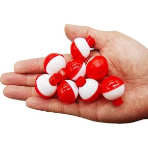 10pcs/lot Fishing Float Bobbers Push Button Snap-on Fishing Bobbers Hard ABS on Red/White Round Buoy Fishing Float Tackle Accessories Size: 1" 1.25" 1.5" 2"