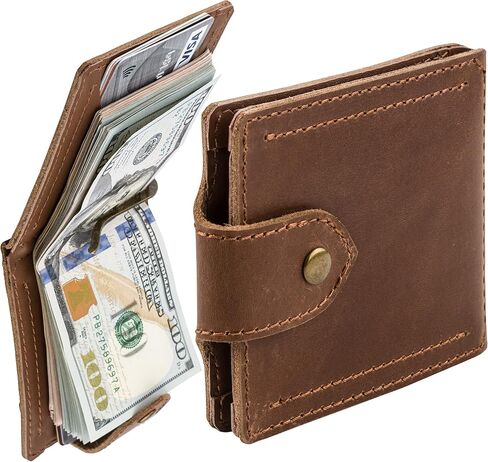GE MARK Mens Leather Wallet with Money Clip Coin Pocket - Slim Bifold RFID Blocking - Genuine Thin Minimalist - Gift Idea (Brown) in Saudi Arabia