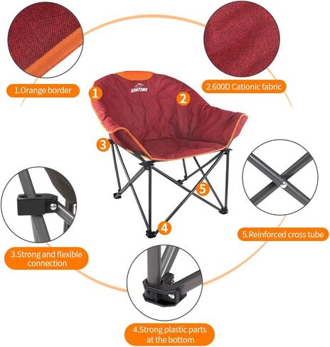 OUTDOOR LIVING SUNTIME Sofa Chair, Oversize Padded Moon Leisure Portable Stable Comfortable Folding Chair for Camping, Hiking, Carry Bag in Saudi Arabia