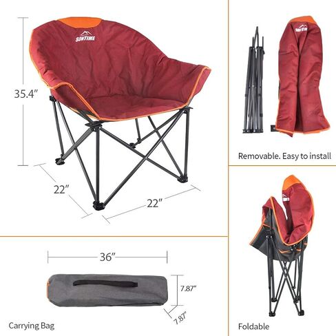 OUTDOOR LIVING SUNTIME Sofa Chair, Oversize Padded Moon Leisure Portable Stable Comfortable Folding Chair for Camping, Hiking, Carry Bag in Saudi Arabia