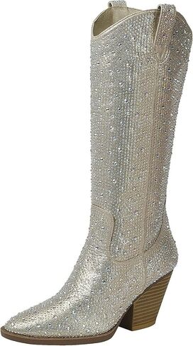 Women's Rhinestones Cowboy Knee High Boots River 11 Black Rhinestone 9 in Kuwait