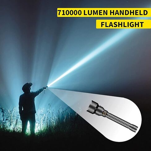 مصباح يدوي 710000 مصباح يدوي تكتيكي LED عالي التجويف قابل لإعادة الشحن مع 5 أوضاع، مصباح يدوي كبير مقاوم للماء للتخييم والتنزه سيرًا على الأقدام وركوب الدراجات وأنشطة الطوارئ الخارجية in Saudi Arabia