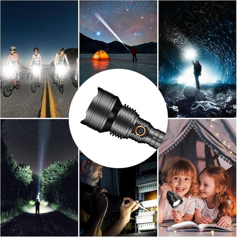 مصباح يدوي 710000 مصباح يدوي تكتيكي LED عالي التجويف قابل لإعادة الشحن مع 5 أوضاع، مصباح يدوي كبير مقاوم للماء للتخييم والتنزه سيرًا على الأقدام وركوب الدراجات وأنشطة الطوارئ الخارجية in Saudi Arabia