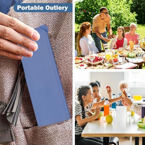 4 Set Reusable Utensils Set with Case, Travel Utensils with Case, Reusable Plastic Spoons and Forks Sets for Lunch Box Accessories, Portable Cutlery Set for Kids Adults Picnic Camping Work Use in Saudi Arabia
