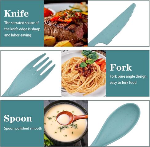 4 Set Reusable Utensils Set with Case, Travel Utensils with Case, Reusable Plastic Spoons and Forks Sets for Lunch Box Accessories, Portable Cutlery Set for Kids Adults Picnic Camping Work Use in Saudi Arabia