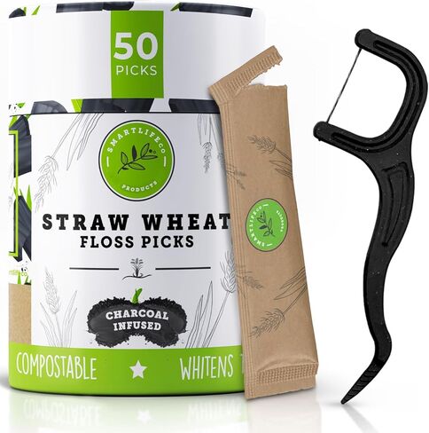 Individually Wrapped Dental Floss Picks - Biodegradable Plastic Free Flosser Handle & Packaging | Natural Toothpick Stick Soft On Gums & Teeth | Eco Friendly, Zero Waste, Organic | Unflavored, 50x in Kuwait