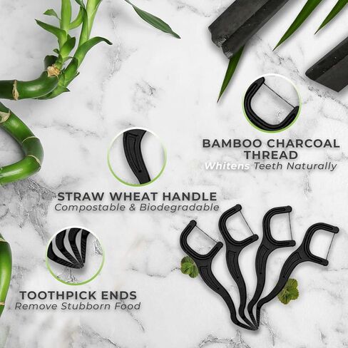 Individually Wrapped Dental Floss Picks - Biodegradable Plastic Free Flosser Handle & Packaging | Natural Toothpick Stick Soft On Gums & Teeth | Eco Friendly, Zero Waste, Organic | Unflavored, 50x in Kuwait